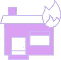 Burning House Icon In Purple And White Color. vector