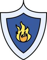 Fire Shield Icon In Blue And Yellow Color. vector