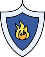 Fire Shield Icon In Blue And Yellow Color. vector