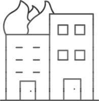 Burning Building Icon In Thin Line Art. vector