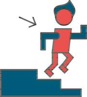 Man On Stairs Going Down Icon In Blue And Red Color. vector