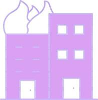 Burning Building Icon In Purple And White Color. vector