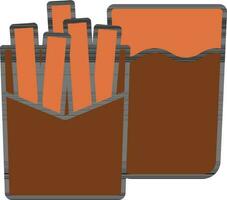 French Fries And Drink Glass Icon In Brown And Orange Color. vector