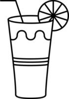 Lemon Slice Decorated Drink Glass Thin Line Icon. vector