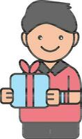 Flat Style Young Boy Holding Gift Box Colorful Icon. vector