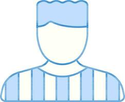 sin rostro hombre jugador dibujos animados icono en azul y blanco color. vector
