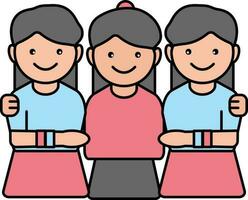 Vector Illustration of Beautiful Three Young Girl.