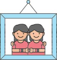 Beautiful Two Girls Photo Frame Colorful Icon in Style. vector