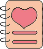 Heart Shape on Notebook Icon in Peach and Pink Color. vector