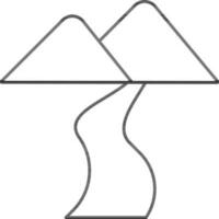 Linear Style Mountains With River Icon Or Symbol. vector