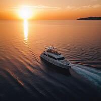 yate en el mar a noche puesta de sol crucero viaje viaje ai generado foto