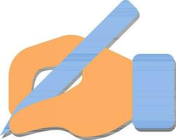 Writing Hand Orange And Blue Icon In Paper Cut Style. vector