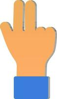 Orange And Blue Three Finger Hand Icon In Paper Cut Style. vector