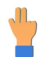 Orange And Blue Three Finger Hand Icon In Paper Cut Style. vector