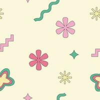 Mid century modern style seamless pattern with retro shapes. Vector colorful wallpaper