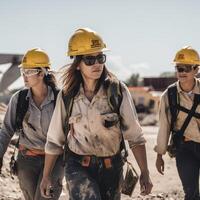 Women wearing a hard hat on construction site photo