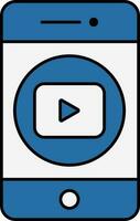 Blue And White Color Video Player In Smartphone Icon. vector