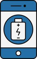 Blue And White Color Battery Charging In Smartphone Icon. vector