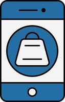 Blue And White Color Shopping Bag In Smartphone Icon. vector