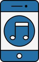 Blue And White Color Music Note In Smartphone Icon. vector