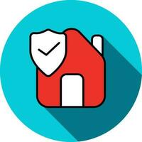 White and Red Check House Security Icon on Blue Round Background. vector