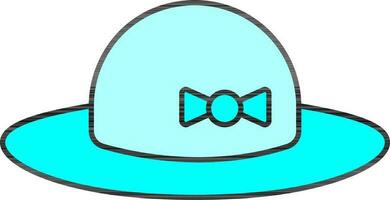 Vector Illustration of Cyan Color Pamela or Bowler Cap Icon in Flat Style.