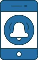 Blue And White Color Alarm Bell In Smartphone Icon. vector