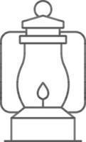 Black Outline Oil Lamp Icon on White Background. vector