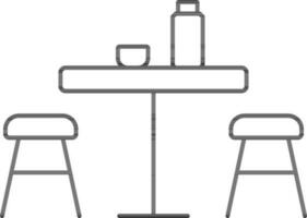 Bottle with Cup on Table with Chairs Icon in Line Art. vector