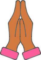 Namaste Hand Icon Or Symbol In Brown And Pink Color. vector