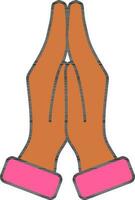 Namaste Hand Icon Or Symbol In Brown And Pink Color. vector