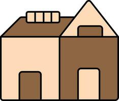 Brown And Peach Color House Icon In Flat Style.. vector