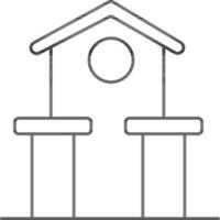 Bird House Or Home Icon In Black Line Art. vector