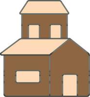 Two Storey Home Icon In Brown And Peach Color. vector