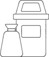 Dustbin And Garbage Bag Icon In Line Art. vector