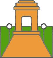 India Gate On Rajpath Road Icon In Orange And Green Color. vector