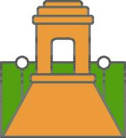 India Gate On Rajpath Road Icon In Orange And Green Color. vector