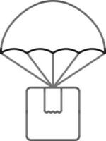 Hot Air Balloon With Delivery Box Icon In Black Line Art. vector