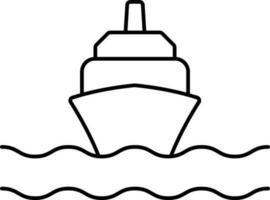 Ship On Wave Icon In Black Outline. vector