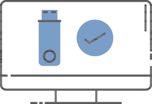 Blue And White Color Approve USB Flash Drive In Desktop Icon. vector