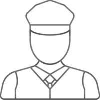 Faceless Officer Man Cartoon Icon In Black Line Art. vector