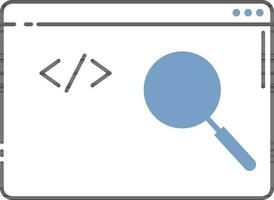 Web Coding Search Icon In Blue And White Color. vector