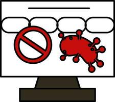 Stop Virus Chain In Monitor Red And Black Icon Or Symbol. vector