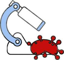 Bacteria Searching From Microscope Blue And Red Icon In Flat Style. vector