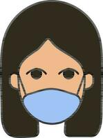 Blue Mask Wearing Young Woman Icon In Flat Style. vector