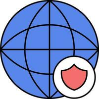 Globe With Shield Red And Blue Icon In Flat Style. vector