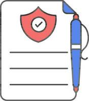 Check Security Or Insurance Paper With Pen Icon In Red And Blue Color. vector