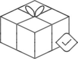 Check Gift Box Icon In Black Line Art. vector