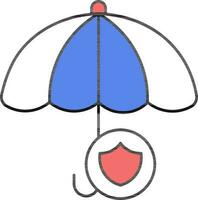 Umbrella With Shield Icon In Red And Blue Color. vector