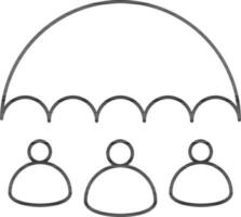 People Under The Umbrella Icon In Black Line Art. vector